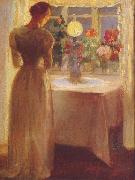 Anna Ancher Young Girl Before a Lit Lamp France oil painting artist